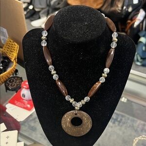 Wood and brown marble bead Necklace